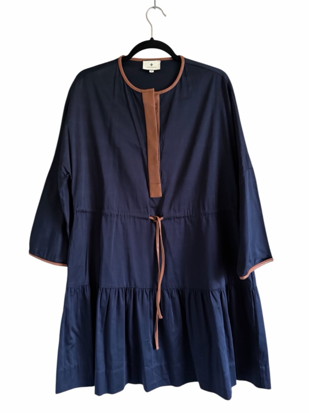 Tuckernuck Lucy Navy Blue Dress With Brown Leather Accent